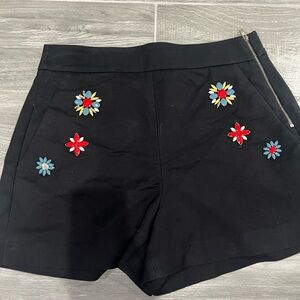Zara Black High Waist Floral Shorts